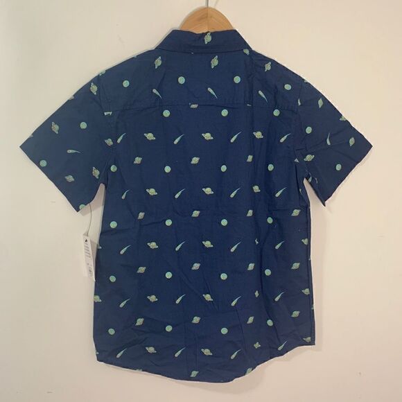 Urban Pipeline Boys Blue Planet Print Short Sleeve Button-Down Poplin Shirt  L - Picture 4 of 8